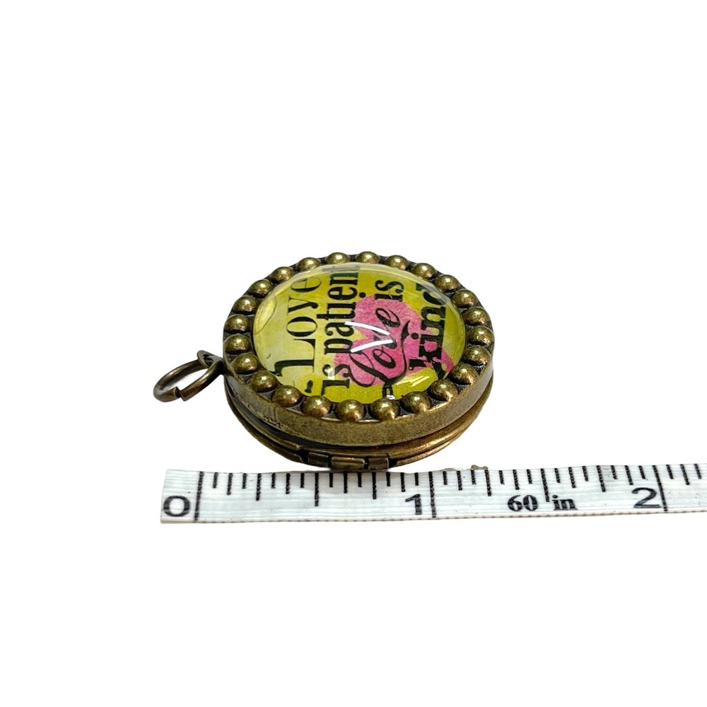 Bronze Love is Patient Love is Kind Locket Pendant Scripture Cottagecore - Picture 2 of 5